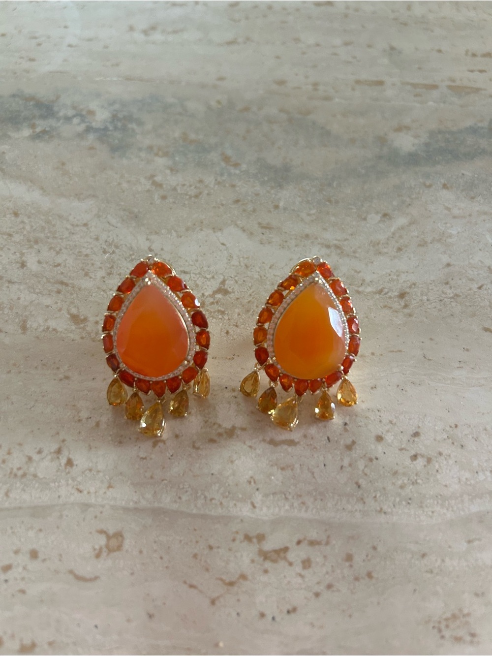 Orange Teardrop Statement Earrings - Unbranded